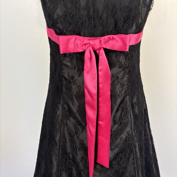 VTG Gunne Sax Jessica McClintock Black Pink Strapless Party Dress Lace Bow Prom - Picture 2 of 9
